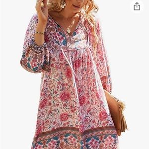 Boho Dress 3/4 Length Sleeve Small Summer